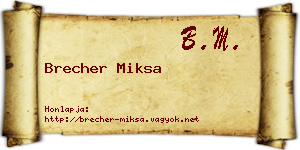 Brecher Miksa névjegykártya